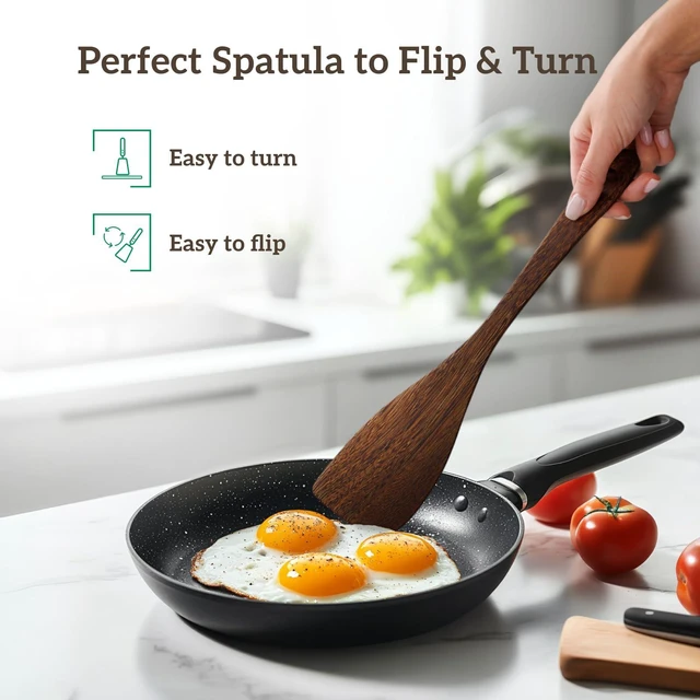 Alt view image 6 of 7 - Chicken Wing Wood Spatula Set of 2, Natural Wooden Cooking Utensils for Nonstick Pans, 8.7 & 13 Turner Spatulas for Eggs, Pancakes, Fish & Stir-Fry