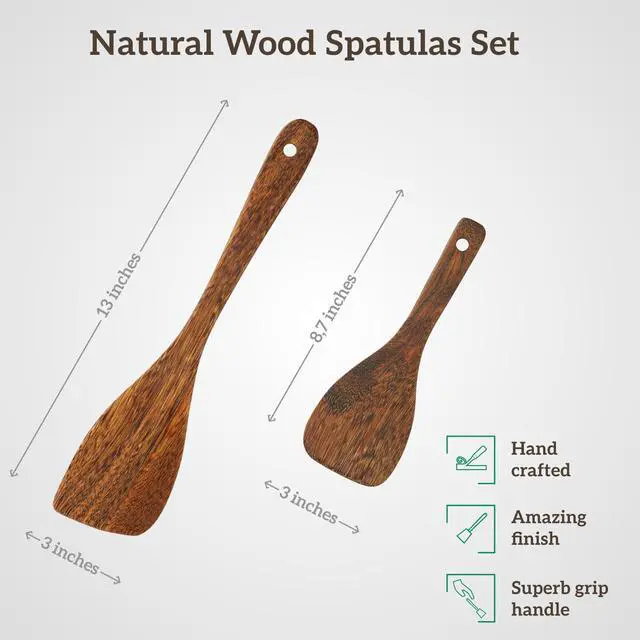 Alt view image 7 of 7 - Chicken Wing Wood Spatula Set of 2, Natural Wooden Cooking Utensils for Nonstick Pans, 8.7 & 13 Turner Spatulas for Eggs, Pancakes, Fish & Stir-Fry