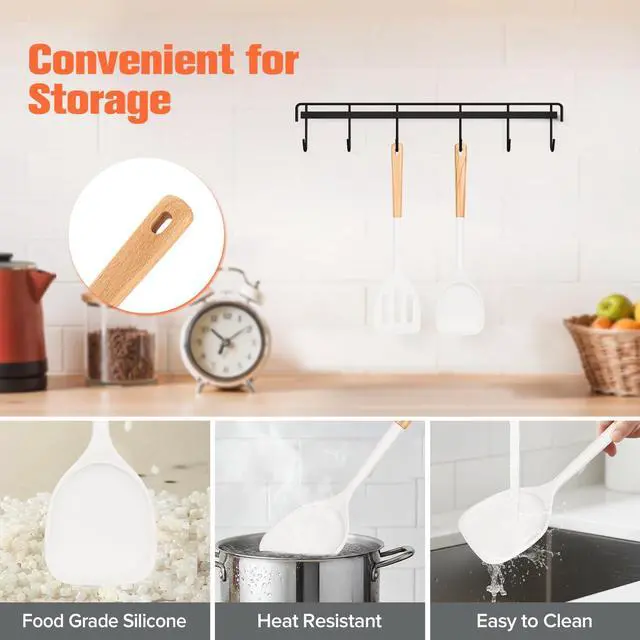 Alt view image 4 of 7 - Extra Large Silicone Spatula Turner Set with Wooden Handle (White) | 13.9'' Heat Resistant Solid & Slotted Spatulas for Nonstick Pans, Cooking Utensils for Frying, Flipping and Sautéing, 2 Pack