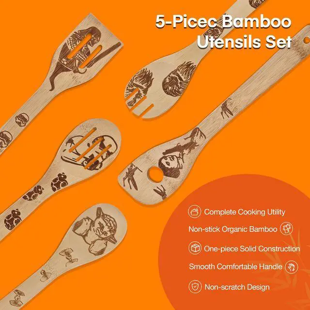 Alt view image 3 of 7 - Star Warz Wooden Cooking Utensils Set,5-Piece Wooden Spoons and Spatulas for Cooking, Heat Resistant Kitchen Tools for Nonstick Cookware, Space Fans