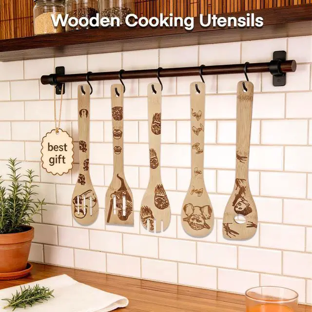 Alt view image 7 of 7 - Star Warz Wooden Cooking Utensils Set,5-Piece Wooden Spoons and Spatulas for Cooking, Heat Resistant Kitchen Tools for Nonstick Cookware, Space Fans