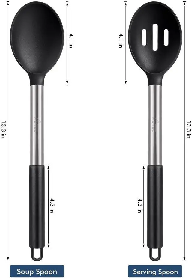 Alt view image 2 of 7 - 446°F Heat Resistant Large Silicone Cooking Spoon, BPA Free Solid Slotted Spoons, Nonstick Kitchen Cookware Utensils, Mixing, Serving, Stiring Large Spoons, Black