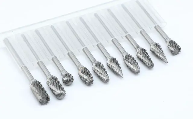 Alt view image 3 of 7 - 10 Pcs Carbide Burr Set 1/8" Shank Compatible with Dremel Milwaukee Bits Rotary Tools Attachment Kit Rasp Drill File Accessories Metal Wood Stone Steel Grinding Carving Cutting Polishing