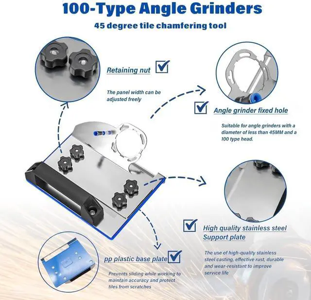 Alt view image 6 of 7 - 45 Degree Tile Chamfering Tool, Ceramic Tile Cutter Tool, Angle Grinder Attachments Stand for The Pro, Tile 45 Degree Angle Cutting Tool for 100-Type Angle Grinders, for Precise Tile Cutting