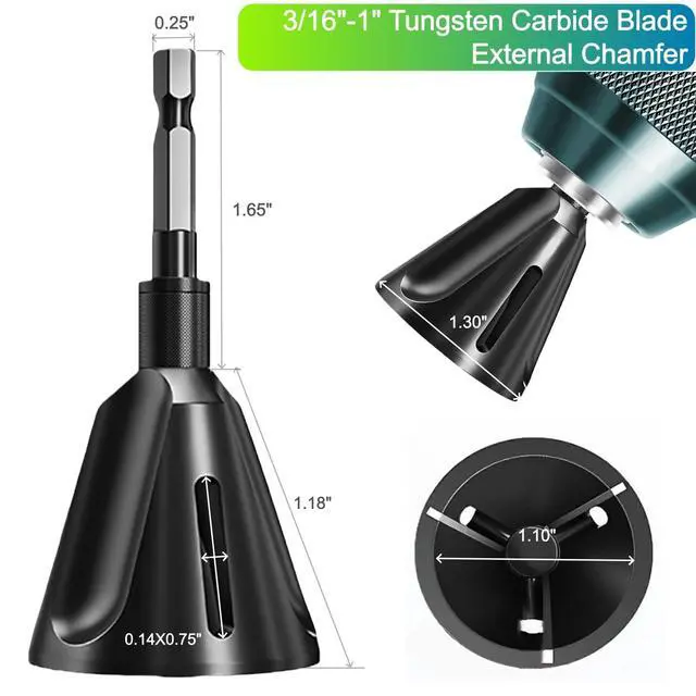 Alt view image 3 of 7 - 2PCS YG8 Tungsten Carbide Deburr Chamfer Bits 1/4" Hex Shank, Fits 1/8-3/4" | Durable Carbide Blade External Chamfer Tool Set, Works on Metals, Plastic, Wood, Repair Damaged Bolts, Not FOR HAMMER