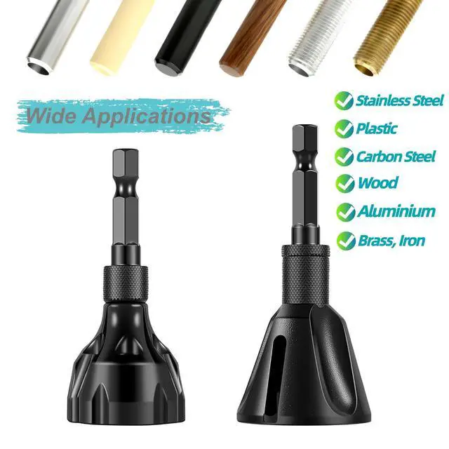 Alt view image 4 of 7 - 2PCS YG8 Tungsten Carbide Deburr Chamfer Bits 1/4" Hex Shank, Fits 1/8-3/4" | Durable Carbide Blade External Chamfer Tool Set, Works on Metals, Plastic, Wood, Repair Damaged Bolts, Not FOR HAMMER