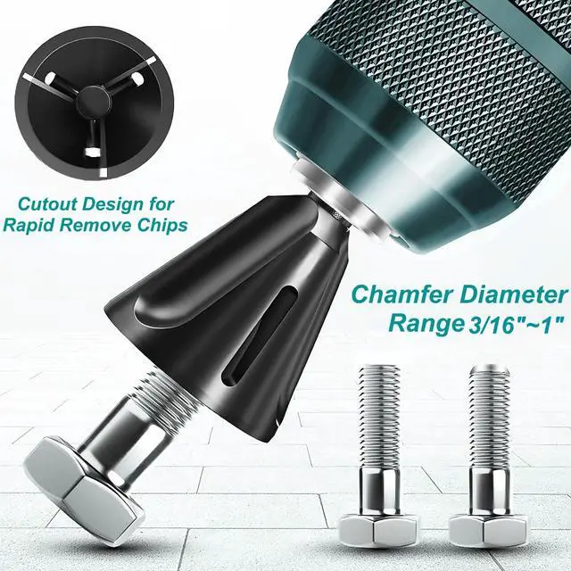 Alt view image 5 of 7 - 2PCS YG8 Tungsten Carbide Deburr Chamfer Bits 1/4" Hex Shank, Fits 1/8-3/4" | Durable Carbide Blade External Chamfer Tool Set, Works on Metals, Plastic, Wood, Repair Damaged Bolts, Not FOR HAMMER