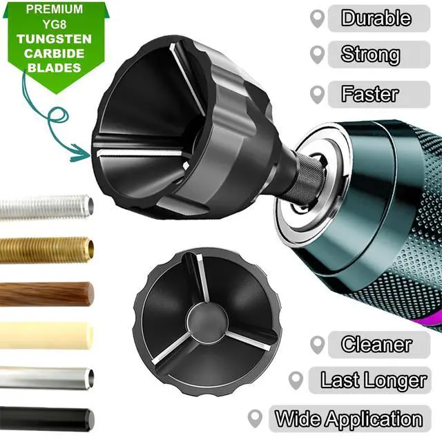 Alt view image 6 of 7 - 2PCS YG8 Tungsten Carbide Deburr Chamfer Bits 1/4" Hex Shank, Fits 1/8-3/4" | Durable Carbide Blade External Chamfer Tool Set, Works on Metals, Plastic, Wood, Repair Damaged Bolts, Not FOR HAMMER