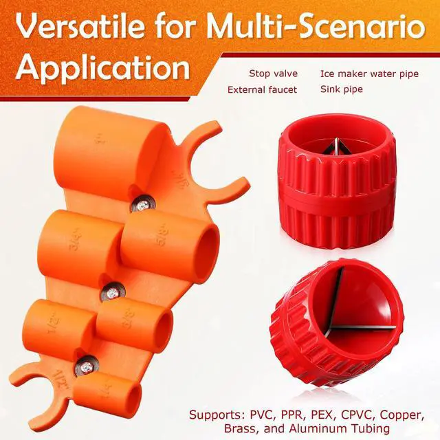 Alt view image 2 of 6 - 3 Pcs Pipe Deburring Tool Set, 1/4'' to 1'' Depth Gauge and 2 Pcs 1/8'' to 1-5/8'' Inner Outer Reamer for PEX PVC CPV Copper Tubing Plumbing Chamfer Tools for Push to Connect Fittings