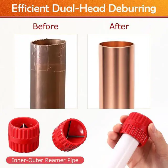 Alt view image 5 of 6 - 3 Pcs Pipe Deburring Tool Set, 1/4'' to 1'' Depth Gauge and 2 Pcs 1/8'' to 1-5/8'' Inner Outer Reamer for PEX PVC CPV Copper Tubing Plumbing Chamfer Tools for Push to Connect Fittings