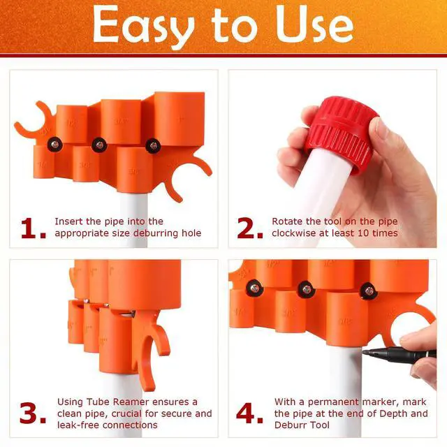Alt view image 6 of 6 - 3 Pcs Pipe Deburring Tool Set, 1/4'' to 1'' Depth Gauge and 2 Pcs 1/8'' to 1-5/8'' Inner Outer Reamer for PEX PVC CPV Copper Tubing Plumbing Chamfer Tools for Push to Connect Fittings