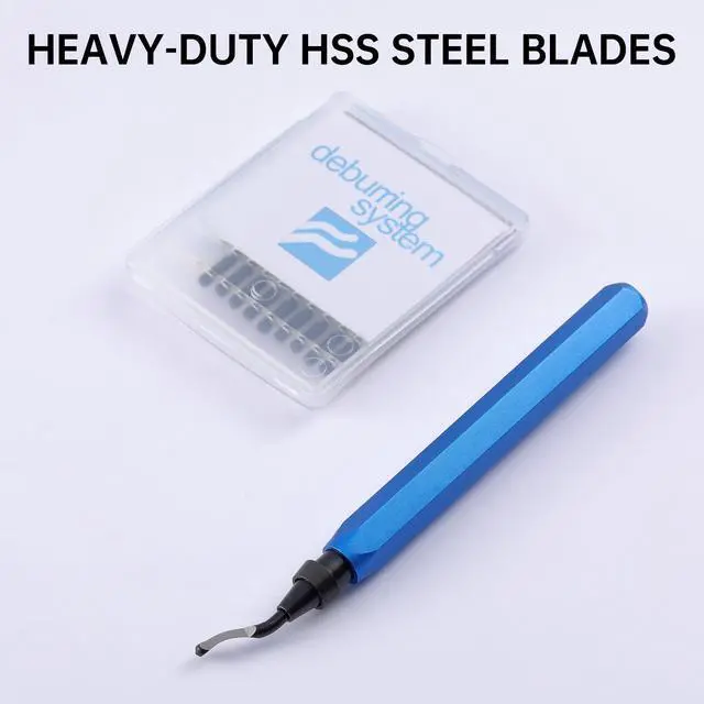 Alt view image 3 of 6 - 2 Pcs Deburring Tool +10 Pcs BS1010 High Speed Steel Blades for Metal Resin PVC Pipes Copper Plastic 3D Printed Edges, Plumbing 3D Printing Burr Removal Reamer Tool, Silvery& Blue