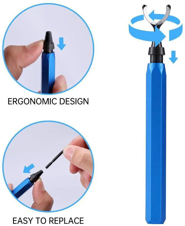 Alt view image 4 of 6 - 2 Pcs Deburring Tool +10 Pcs BS1010 High Speed Steel Blades for Metal Resin PVC Pipes Copper Plastic 3D Printed Edges, Plumbing 3D Printing Burr Removal Reamer Tool, Silvery& Blue