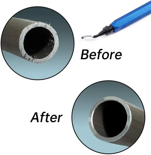 Alt view image 5 of 6 - 2 Pcs Deburring Tool +10 Pcs BS1010 High Speed Steel Blades for Metal Resin PVC Pipes Copper Plastic 3D Printed Edges, Plumbing 3D Printing Burr Removal Reamer Tool, Silvery& Blue