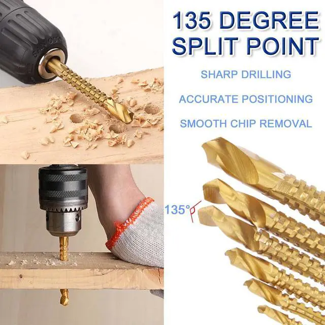 Alt view image 4 of 7 - 8 Pack Titanium Coated HSS Twist Drill Bits - 3-10mm Serrated Drilling Grooving Side Cutting Drill Bit, Woodworking Hole Enlarging Tools for Wood, Plastic, Aluminum, Thin Metal