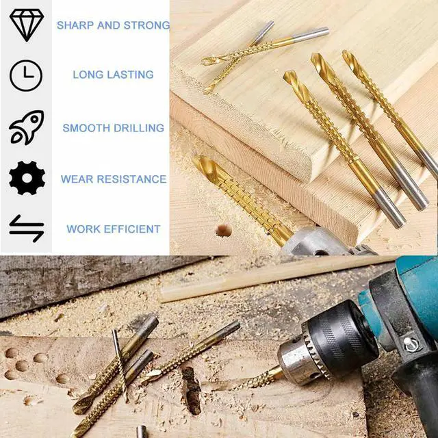 Alt view image 6 of 7 - 8 Pack Titanium Coated HSS Twist Drill Bits - 3-10mm Serrated Drilling Grooving Side Cutting Drill Bit, Woodworking Hole Enlarging Tools for Wood, Plastic, Aluminum, Thin Metal