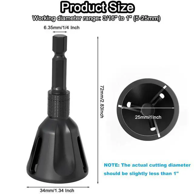 Alt view image 2 of 5 - Deburring External Chamfer Tool Tungsten Carbide, 1/4" Hex Shank 3/16"-1" | Tungsten carbide blade | Quick release | For copper, steel, aluminum, brass, plastic | Removes burrs & repairs damaged bolts