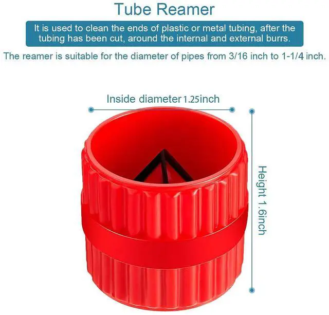 Alt view image 2 of 7 - Pipe & Tube Deburring Reamer, Inner-Outer Chamfer Tool, Red | 2-Pack, for PVC/PPR/Copper/Brass/Aluminum, 3/16" to 1-1/4", Tubing Chamfer, Durable, Easy Deburring