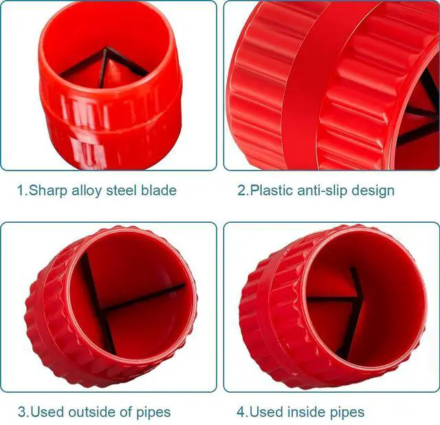 Alt view image 3 of 7 - Pipe & Tube Deburring Reamer, Inner-Outer Chamfer Tool, Red | 2-Pack, for PVC/PPR/Copper/Brass/Aluminum, 3/16" to 1-1/4", Tubing Chamfer, Durable, Easy Deburring