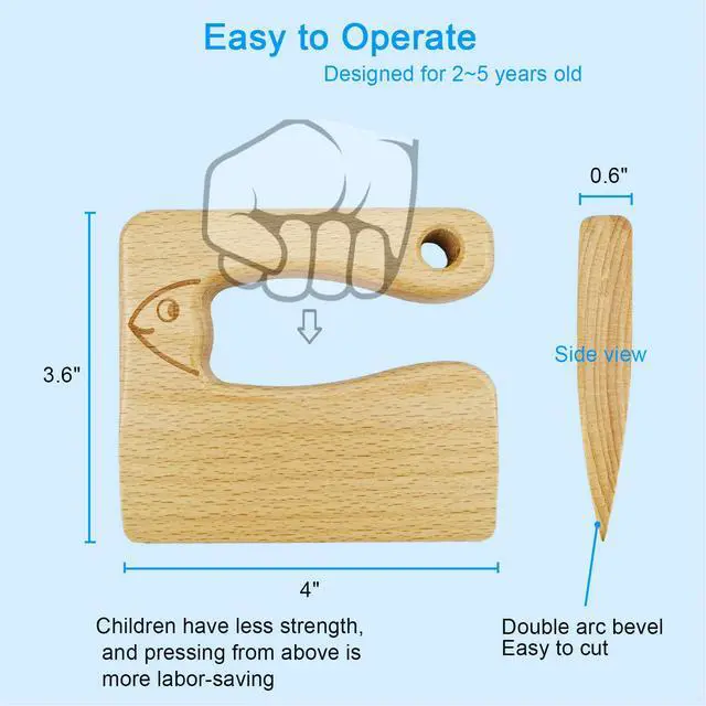 Alt view image 3 of 6 - Wooden Kids Knife for Real Cooking, Montessori Toddler Kitchen Tools | Gift for Kids, Safe Knife for Veggies Fruits, Cute Fish-Shape, Montessori-Inspired Learning, Develop Hands-On Skills, Ages 2+