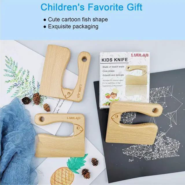 Alt view image 5 of 6 - Wooden Kids Knife for Real Cooking, Montessori Toddler Kitchen Tools | Gift for Kids, Safe Knife for Veggies Fruits, Cute Fish-Shape, Montessori-Inspired Learning, Develop Hands-On Skills, Ages 2+