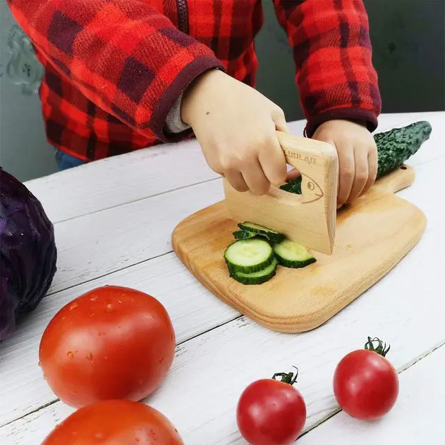 Alt view image 6 of 6 - Wooden Kids Knife for Real Cooking, Montessori Toddler Kitchen Tools | Gift for Kids, Safe Knife for Veggies Fruits, Cute Fish-Shape, Montessori-Inspired Learning, Develop Hands-On Skills, Ages 2+
