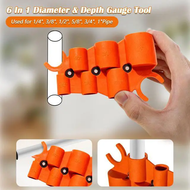 Alt view image 3 of 7 - 1/4'' - 1'' Pipe Depth Gauge and 3/16" to 1-1/2" Deburring Reamer Tool Kit | 2 in 1 Kit Pipe Depth Gauge, Inner Outer Deburring Reamer for Copper, PEX, PVC, CPVC, PPR, Brass, Aluminum Tubing
