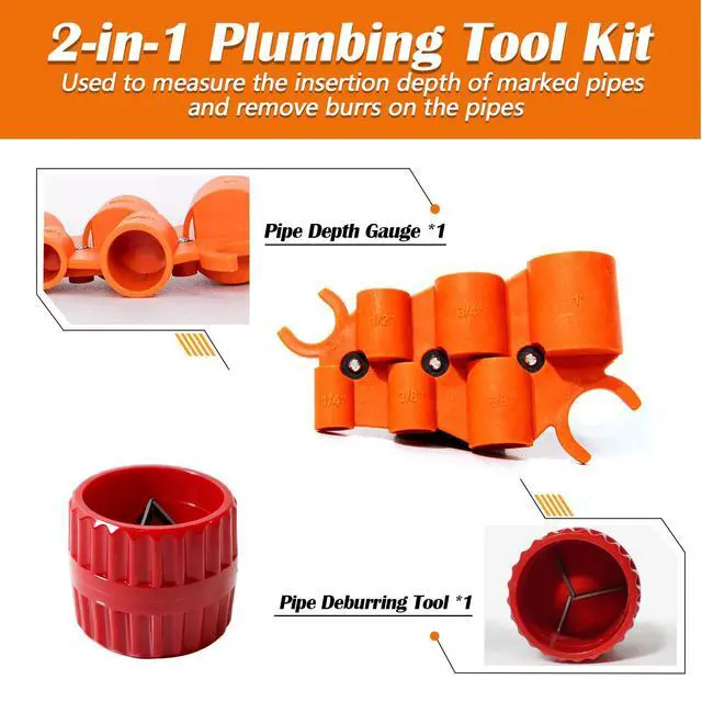 Alt view image 2 of 7 - 1/4'' - 1'' Pipe Depth Gauge and 3/16" to 1-1/2" Deburring Reamer Tool Kit | 2 in 1 Kit Pipe Depth Gauge, Inner Outer Deburring Reamer for Copper, PEX, PVC, CPVC, PPR, Brass, Aluminum Tubing