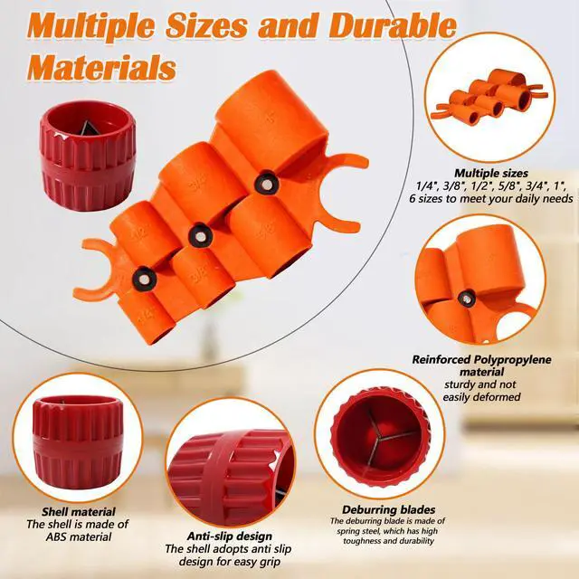 Alt view image 4 of 7 - 1/4'' - 1'' Pipe Depth Gauge and 3/16" to 1-1/2" Deburring Reamer Tool Kit | 2 in 1 Kit Pipe Depth Gauge, Inner Outer Deburring Reamer for Copper, PEX, PVC, CPVC, PPR, Brass, Aluminum Tubing