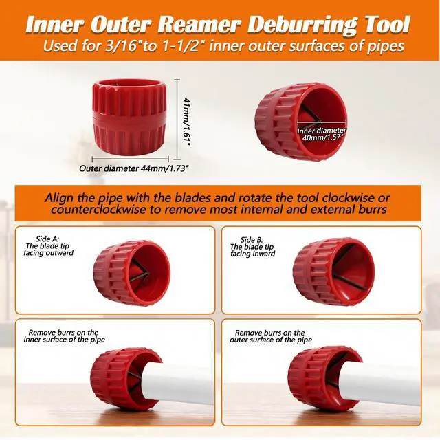 Alt view image 5 of 7 - 1/4'' - 1'' Pipe Depth Gauge and 3/16" to 1-1/2" Deburring Reamer Tool Kit | 2 in 1 Kit Pipe Depth Gauge, Inner Outer Deburring Reamer for Copper, PEX, PVC, CPVC, PPR, Brass, Aluminum Tubing
