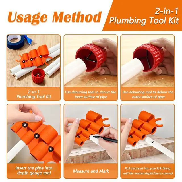 Alt view image 6 of 7 - 1/4'' - 1'' Pipe Depth Gauge and 3/16" to 1-1/2" Deburring Reamer Tool Kit | 2 in 1 Kit Pipe Depth Gauge, Inner Outer Deburring Reamer for Copper, PEX, PVC, CPVC, PPR, Brass, Aluminum Tubing