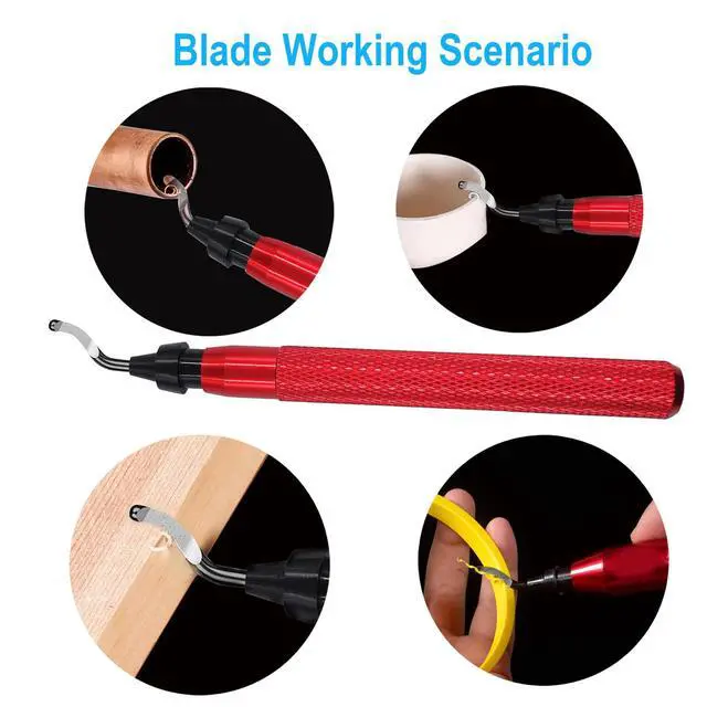 Alt view image 4 of 7 - Premium Deburring Tool with 15 Pcs High Speed Steel Swivel Blades, Deburring Tool for Metal, Resin, PVC Pipes, Plastic, Aluminum, Copper, Wood, 3D Printing Burr Removal Reamer Tool Red