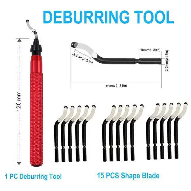 Alt view image 7 of 7 - Premium Deburring Tool with 15 Pcs High Speed Steel Swivel Blades, Deburring Tool for Metal, Resin, PVC Pipes, Plastic, Aluminum, Copper, Wood, 3D Printing Burr Removal Reamer Tool Red