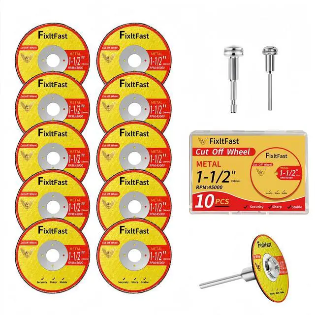 Main image of 1-1/2 Cut Off Wheels,1.5" x 1/8" Fiberglass Reinforced Metal Cutting disc for Rotary Tool Accessories Include Mandrels - 11 Pack