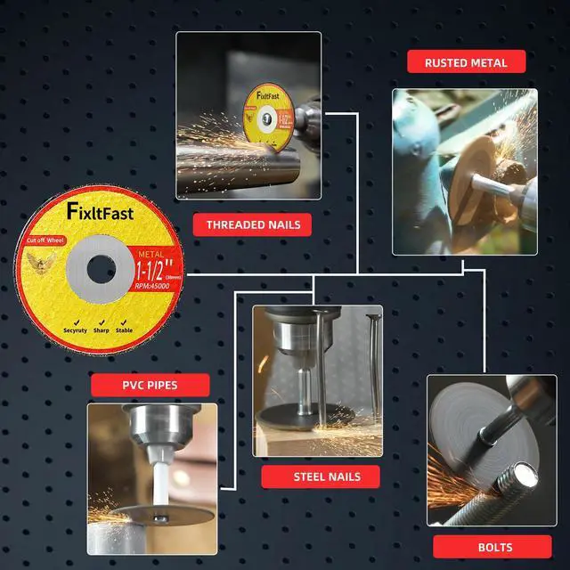 Alt view image 2 of 7 - 1-1/2 Cut Off Wheels,1.5" x 1/8" Fiberglass Reinforced Metal Cutting disc for Rotary Tool Accessories Include Mandrels - 11 Pack
