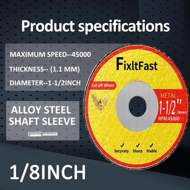 Alt view image 7 of 7 - 1-1/2 Cut Off Wheels,1.5" x 1/8" Fiberglass Reinforced Metal Cutting disc for Rotary Tool Accessories Include Mandrels - 11 Pack