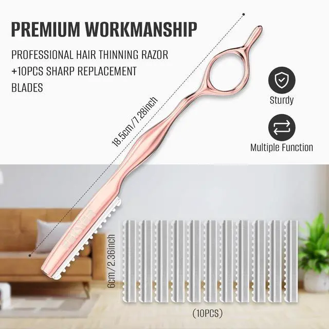 Alt view image 3 of 6 - Hair Razors for Cutting Hair, Professional Styling Texturizing Razor, Stainless Steel Thinning Razor Kit with 10 Replacement Blades, Premium Texture Cutting Razor for Salon and Home