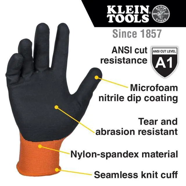 Alt view image 2 of 7 - 60672 Work Gloves, Knit Dipped Cut Resistant ANSI A1 Nitrile Coated Gloves, Nylon-Spandex, Touchscreen Capable, Large, 1-Pair