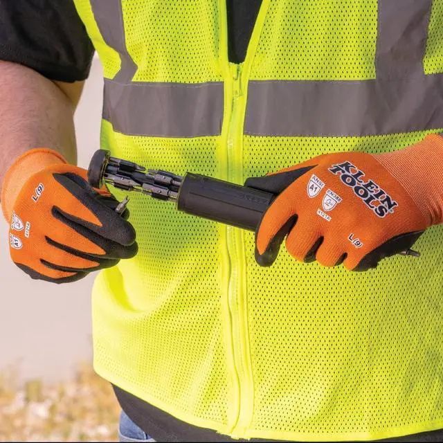 Alt view image 6 of 7 - 60672 Work Gloves, Knit Dipped Cut Resistant ANSI A1 Nitrile Coated Gloves, Nylon-Spandex, Touchscreen Capable, Large, 1-Pair