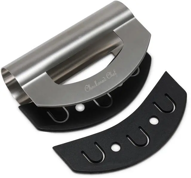 Main image of Salad Chopper Tool - Mezzaluna Knife, Stainless Steel Blade | Stainless steel rocker knife; chops herbs, lettuce, salad, nuts, vegetables; blade cover included; dishwasher safe