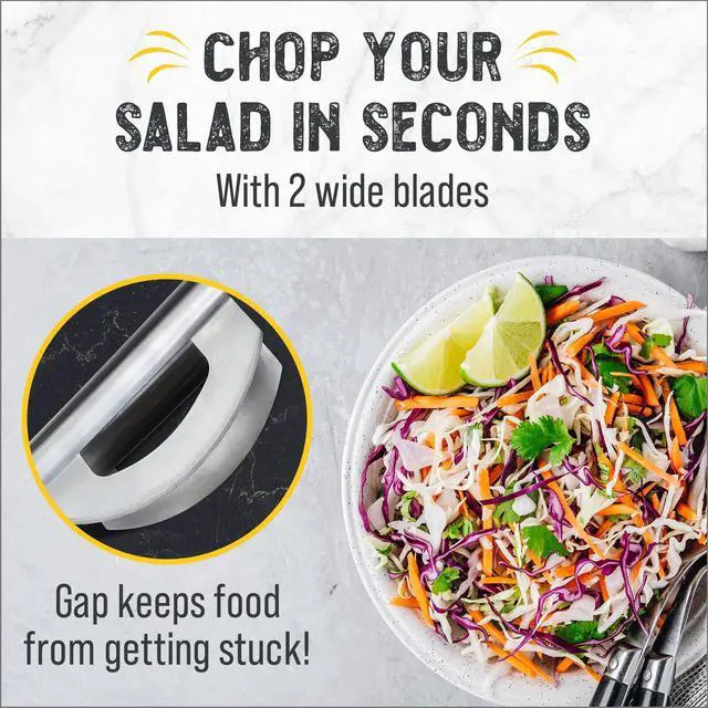 Alt view image 2 of 7 - Salad Chopper Tool - Mezzaluna Knife, Stainless Steel Blade | Stainless steel rocker knife; chops herbs, lettuce, salad, nuts, vegetables; blade cover included; dishwasher safe