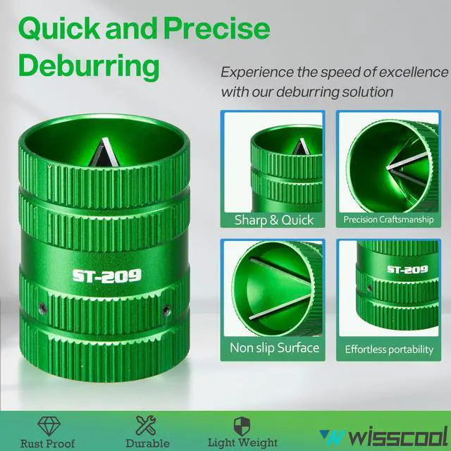 Alt view image 4 of 7 - Inner/Outer Pipe Reamer, 1/4 to 1-5/8", Green-4 Blades | Tube Deburring Tool, Deburrs and Chamfers Copper, Brass, Aluminum, PVC, PPR Tubing