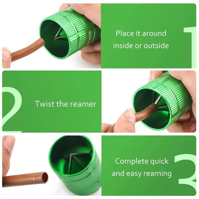 Alt view image 6 of 7 - Inner/Outer Pipe Reamer, 1/4 to 1-5/8", Green-4 Blades | Tube Deburring Tool, Deburrs and Chamfers Copper, Brass, Aluminum, PVC, PPR Tubing