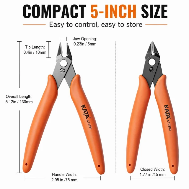 Alt view image 2 of 7 - KATA Mini Flush Cutters, 5-Inch Micro Wire Cutters for Jewelry & Model Kits | Compact Sprues Cutter for Jewelry Making, Model Snips, 3d Printing, DIY Crafts, Zip Ties, Electronics and Soft Wire Trimmi
