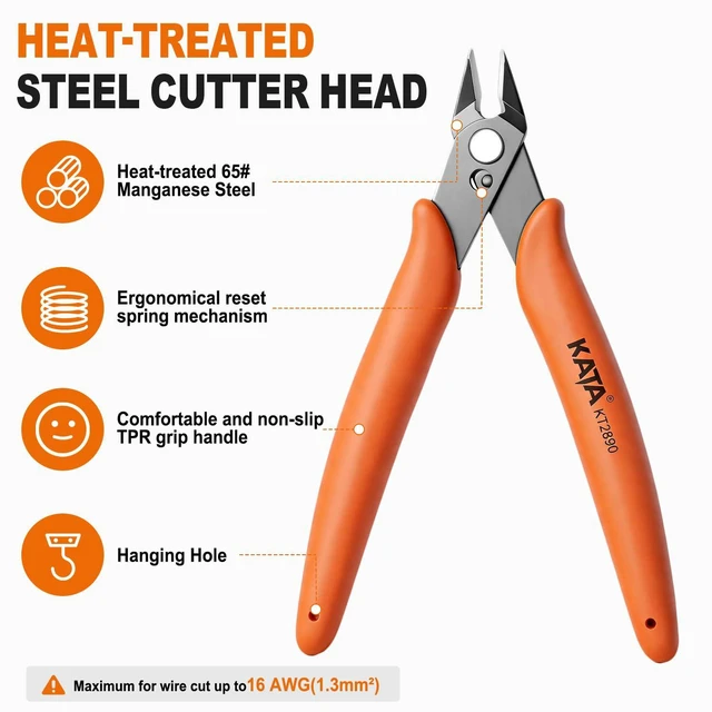 Alt view image 3 of 7 - KATA Mini Flush Cutters, 5-Inch Micro Wire Cutters for Jewelry & Model Kits | Compact Sprues Cutter for Jewelry Making, Model Snips, 3d Printing, DIY Crafts, Zip Ties, Electronics and Soft Wire Trimmi