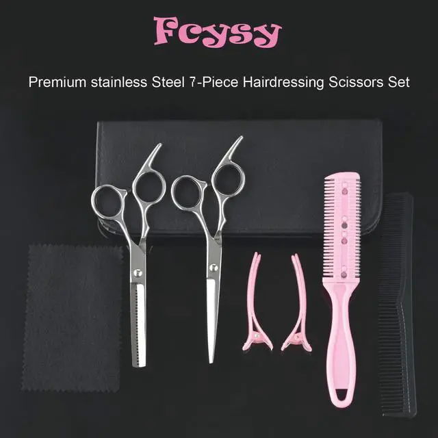Alt view image 6 of 7 - Hair Cutting Scissors Thinning Shears- Professional Barber Sharp Hair Scissors Hairdressing Shears Kit with Haircut Accessories in Leather Case for Cutting Styling Hair for Women Men Pet- 7 Pcs
