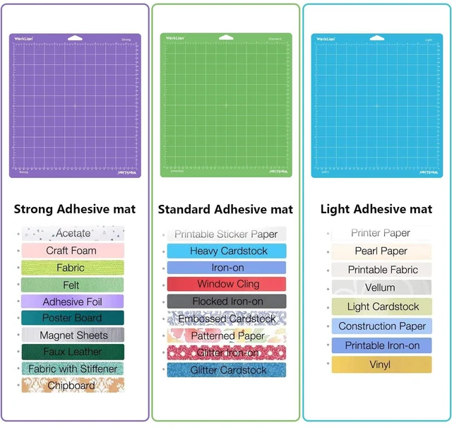 Alt view image 3 of 6 - Cutting Mat 12x12 Compatible with Maker/Maker 3/Maker 4/Air 2/Explore 3/4, Variety StickyStandard,Light,Strong) Vinyl Mat(3Pack) Accessories