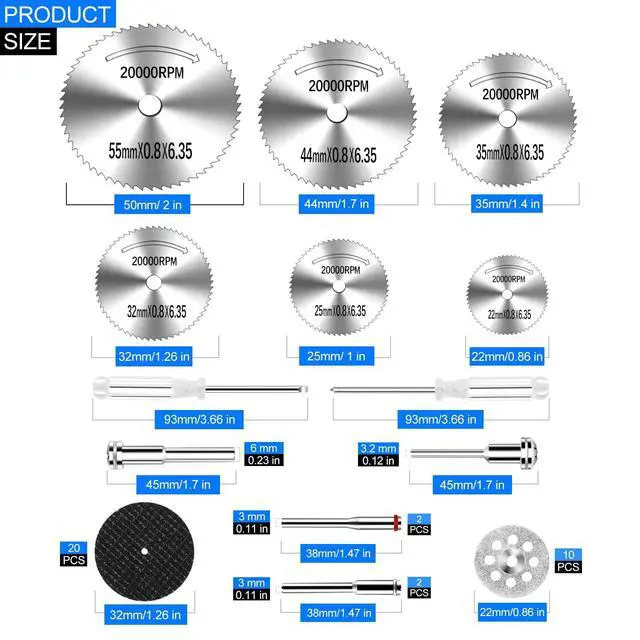 Alt view image 2 of 7 - 44Pcs Auxiren Cutting Wheel Kit for Dremel Rotary Tools, Mini HSS Circular Saw Blades Cutter, Resin Cutting Discs, 545 Diamond Cut Off Wheels for Cutting Wood, Metal, Plastic, PVC, Glass, Tile, Stone