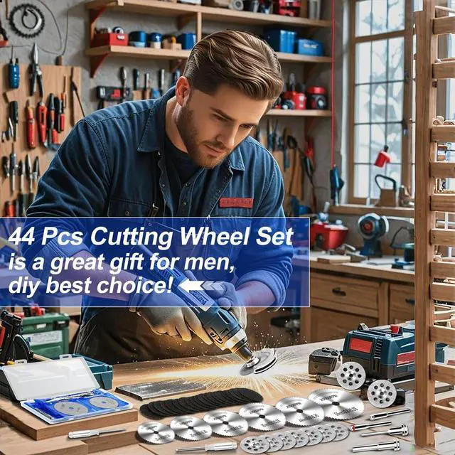 Alt view image 3 of 7 - 44Pcs Auxiren Cutting Wheel Kit for Dremel Rotary Tools, Mini HSS Circular Saw Blades Cutter, Resin Cutting Discs, 545 Diamond Cut Off Wheels for Cutting Wood, Metal, Plastic, PVC, Glass, Tile, Stone