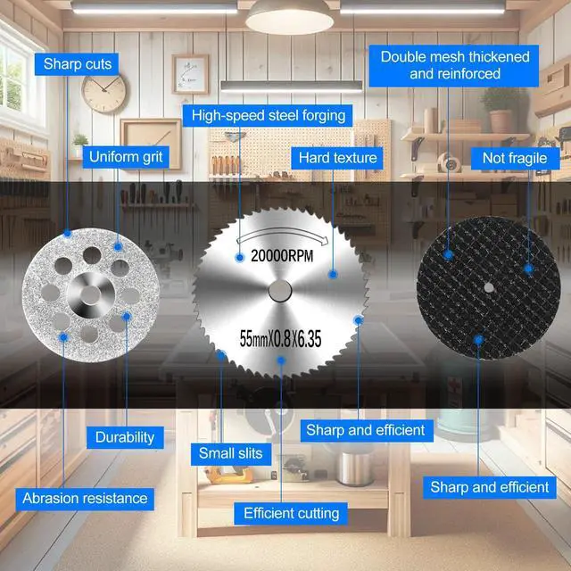 Alt view image 4 of 7 - 44Pcs Auxiren Cutting Wheel Kit for Dremel Rotary Tools, Mini HSS Circular Saw Blades Cutter, Resin Cutting Discs, 545 Diamond Cut Off Wheels for Cutting Wood, Metal, Plastic, PVC, Glass, Tile, Stone